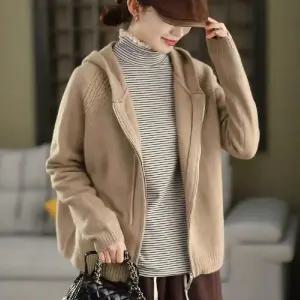 타노스여자 데일리룩 간절기 가디건 후드 겨울 도톰 스웨터 기모 양두 집업 니트 카디건 아우터 KUK4