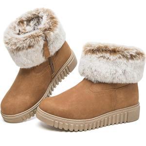 벤파오 여성용 겨울 부츠 퍼지 스노우 미니 쇼트 PU 가죽 따뜻한 퍼 안감 지퍼가 달린 방수 발목