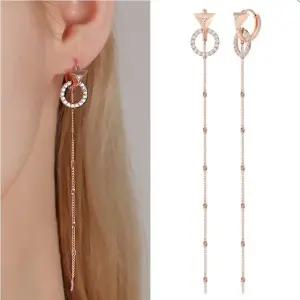 롱 플라워 심플 골드 여자 금 14K 체인 귀 (WFJ5A5U)