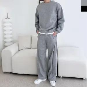 남자 캐주얼 기모 맨투맨 티셔츠 밴딩 팬츠 세트