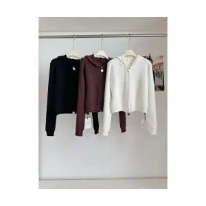 여자 후드 가디건 카디건 빈티지 스웨터 가을 겨울 트리밍 쇼트 상의 ST4