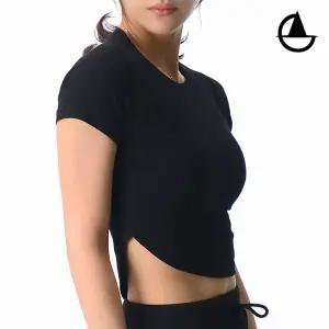 [그리니치]골지 크롭티셔츠 라운드넥 반팔 필라테스 요가복 nr03