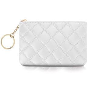 시마로 작은 동전 지갑 이중 엠보싱 마름모 PU 지퍼 여성 남성용 휴대용 열쇠고리 미니 화이트