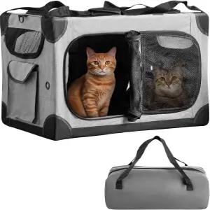 2마리 고양이용 초대형 고양이 캐리어 탈착식 칸막이가 있는 XL 수납 토트가 접이식 소프트 사이드