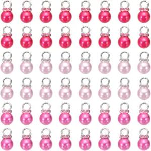 MECCANIXITY 150개 모조 진주 펜던트 10mm 인조 구슬과 라인스톤 장식 귀걸이 목걸이 팔찌 공예품 핑크