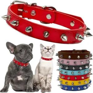스파이크가 달린 개 목걸이 소녀 스파이크 고양이 PU 가죽 버섯 리벳 스터드 강아지 치와와 레드 M과 같은
