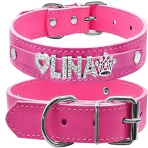 이름이 있는 Senristar 맞춤형 PU 가죽 개 목걸이 소형 및 대형견을 위한 라인스톤 반려동물 선물용 블링