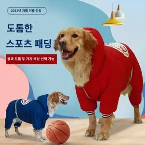 겨울옷 진돗개패딩 대형견방한복 애견 후드 올인원