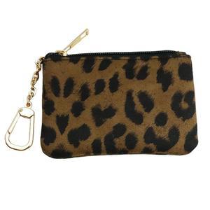 여성용 열쇠고리가 있는 AGBIADD 코인 지갑 레오파드 프린트 변경 카드 홀더 중간 사이즈 브라운