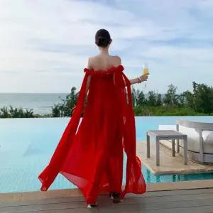 여성 일자 어깨 원피스 프렌치 가운 드레스 바캉스룩 오프숄더 롱 스커트 G01Z1H OP1