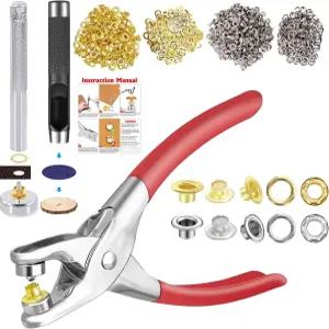 아일렛 그로밋 도구 키트 1205피스 세탁기 포함 1/4인치 금 및 은 설치 세트 2개 펜치 홀 펀치 가죽 벨트