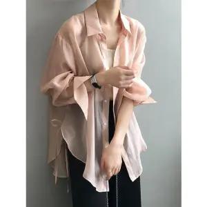 오간자셔츠 텐셀60수 옆리본샤링 오버핏 자켓 여름 시스루