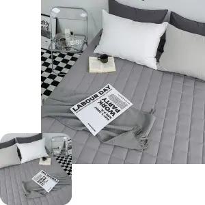 뮤 누빔 순면매트리스커버 그레이 시트 샤이니 단품 밴딩 퀸침대