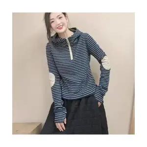 EAMT 여성 스트라이프 후드 가을 겨울 반집업 긴팔 상의 YJ4