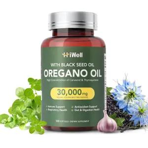 HiWell 블랙 씨드 오일이 함유된 오레가노 오일, 고강도 55% 카바크롤 및 티모퀴논이 함유된 오레가노 오일