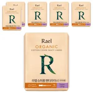 라엘 유기농 흡수 빠른 순한 순면커버 팬티라이너 슈퍼롱 18개입 6개