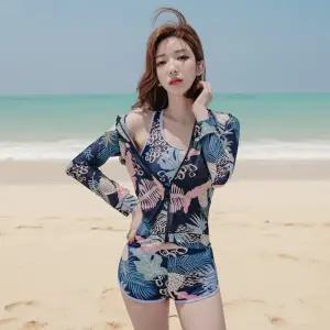 블루오션 래쉬가드 3P 세트 (집업+브라탑+팬츠) 44~77 여성 여름 빅사이즈 수영복 바캉스 비치웨어 워터파크