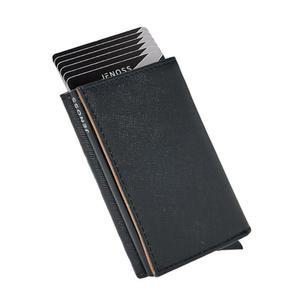 [미국배송] 남성용 제노스 스마트 월렛: 풀 그레인 가죽 수작업 슬라이드 메탈 팝업 케이스 슬림 RFID 차단 신용카드 홀더 미니멀리스트 컴팩트 12장 슬롯 정리함 ID 머니 클립(블랙 & 브라운)