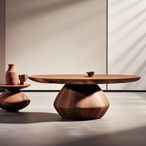 호두나무 원형 거실 2종 이태리 원목 우드슬랩 세트 스타일 코너 테이블 60