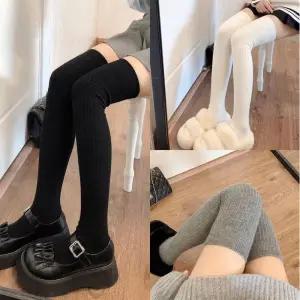 스트라이프 골지 오버니삭스 도톰한 여성 패션 긴양말