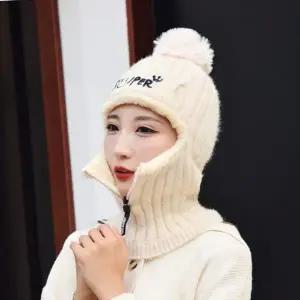 여성용 넥워머 일체형 겨울넥워머 여자비니 니트방울모자 지퍼오픈