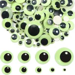 어두운 곳에서 6mm 빛을 내는 100개 구글리 눈 자체 야광 플라스틱 스티커가 크래프트 눈에 부착되어 용품