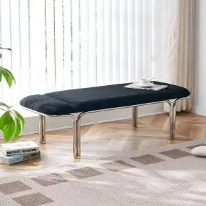 화이트 스텐 의자 원단 부클 미니멀 북유럽 벤치