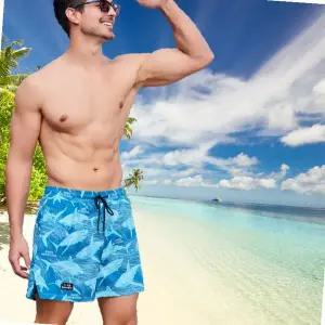 남성 수영복 트로피컬 야자수 패턴 해변 워터 레저 숏팬츠