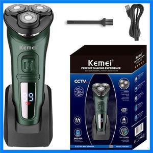 Kemei Lcd Dislay 남성용 방수 전기 면도기 습식 건식 수염 전기 면도기 얼굴 면도기 충전식