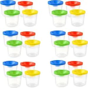 재사용 가능한 교실 미술 용품 및 공예품을 위한 뚜껑이 있는 24개의 방수 페인트 컵 (4가지 색상)