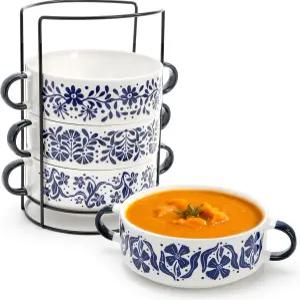 손잡이가 달린 세라믹 수프 그릇 5팩 금속 정리함 선반이 프렌치 양파 20온스 오븐 전자레인지 및