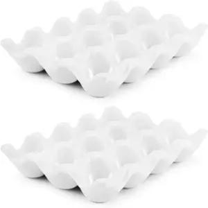 냉장고용 플렉시온 12컵 세라믹 달걀 홀더 - 12개의 트레이 도자기 용기 보관 정리함 장식용 서빙 스탠드