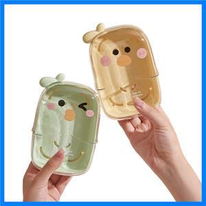 귀여운 만화 오리 모양 비누 케이스 배수 기능이 있는 휴대용 여행용 비누 홀더 욕실용 이중층 방습
