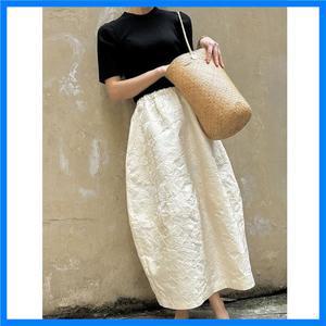 2024 새로운 도착 봄/여름 예술 스타일 여성 캐주얼 루즈 피트 탄성 허리 a 라인 자카드 디자인 발목 길이