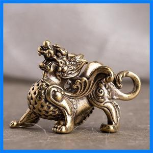 골동품 구리 중국 신화 야수 픽시우 미니어처 피규어 장식품 황동 행운의 동물 키린 드래곤 데스크탑 장식