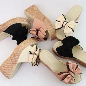 사무실실내화 여성 통굽 슬리퍼 리본 웨지힐 높은굽 실내화 샌들