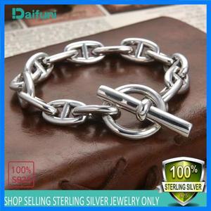 다이푸니 S925 스털링 실버 11MM 체인&링크 팔찌 남성용 순은 힙합 피가로 패션 주얼리 파티 선물