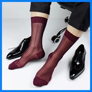 남성용 짧은 실크 양말 나일론 비즈니스 빈티지 캐주얼 스트라이프 얇고 느슨한 비즈니스 파티 원피스 크루