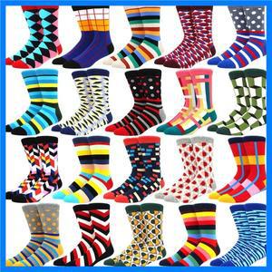 2025년 신상 남성용 컬러풀 코튼 양말 기하학적 격자무늬 스트라이프 클래식 해피 비즈니스 캐주얼 양말 핫