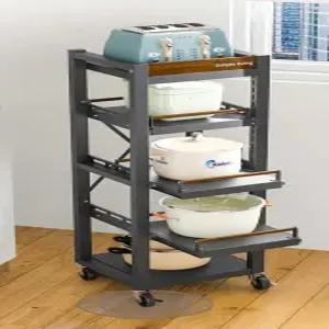 주방정리 전기밥솥 선반 레일 슬라이딩 캐비닛 트롤리