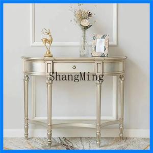 ZYY 홈 원목 라이트 럭셔리 반원형 콘솔 테이블 고급 현관 소파 옆 테이블