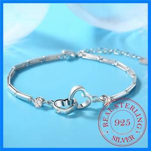 925 스털링 실버 팔찌 Bangles 여성을위한 매력 심장 발렌타인 데이 큐빅 지르콘 웨딩 러브 커플 쥬얼리