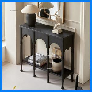 레트로 원목 콘솔 테이블 현관 입구 캐비닛 높은 다리 수납 사이드 테이블 북유럽 거실 가구