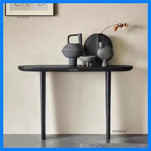 노르딕 블랙 레트로 원목 콘솔 테이블 현관 콘솔 디자이너 홈 벽면 설치 좁은 테이블 거실 가구 L