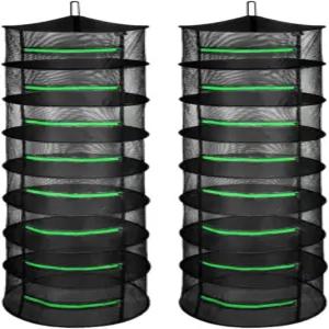 지퍼 헤비 듀티 링 무료 보관 가방 및 후크가 포함된 수경 재배 식물 허브 꽃잎이 있는 iPower 건조대 2팩