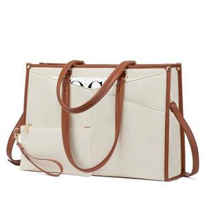 [미국배송] 여성용 LOVEVOOK 노트북 가방 여행용 경량 숄더백용 15.6인치 토트 작업 가방 캔카스 캐주얼 핸드백 브라운 베이지