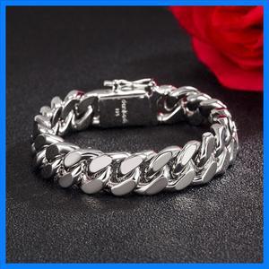 프리미엄 925 스털링 실버 남성용 팔찌 12MM 커브 쿠반 체인 7-10인치 솔리드 실버 내구성 있는 펑크 소년