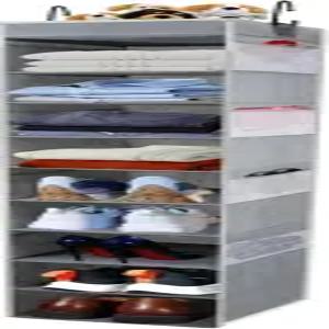 룸토크 대형 걸이 신발 정리함 10선반 8개의 측면 포켓이 있는 튼튼한 옷장 수납 옷을 위한 넓은 선반