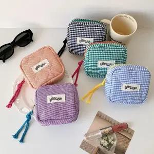 미니 화장품 정리 파우치 체크 패턴 사각 이너백 소품 정리함 (WFJ5GZ8)