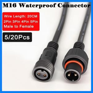 5/20Pcs 남성 여성 2pin 3pin 4pin 5pin 방수 와이어 IP68 블랙 케이블 20cm 장식 LED 조명에 대 한 피그